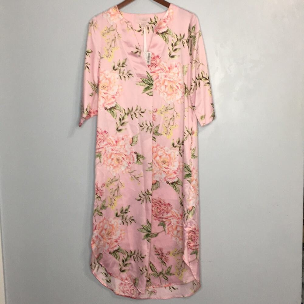 NWT Cabernet Sleep Sense satin floral long sleeve midi night gown sz S